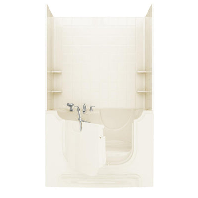 NOVA Heated Wheelchair Accessible 5 ft. walk-in bathtub with 6 in. Tile Easy Up Adhesive Wall Surround in Biscuit - Super Arbor