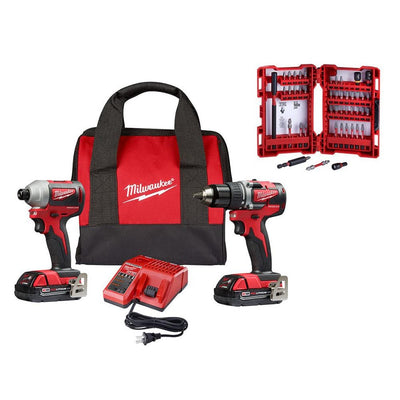 M18 18-Volt Lithium-Ion Brushless Cordless Compact Drill/Impact Combo Kit (2-Tool) with SHOCKWAVE Bit Set (45-Piece) - Super Arbor