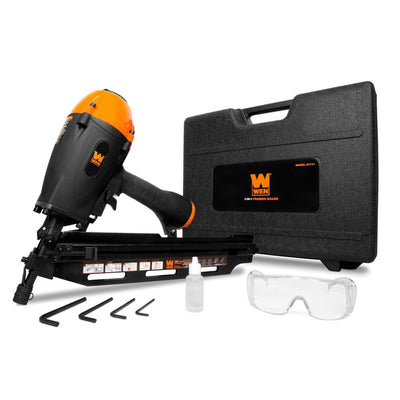 3-in-1 Pneumatic 21-Degree, 28-Degree and 34-Degree Framing Nailer with Carrying Case - Super Arbor