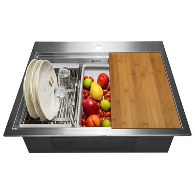 Handcrafted All-in-One Drop-In Stainless Steel 25 in. x 22 in. x 9 in. Single Bowl Kitchen Sink - Super Arbor