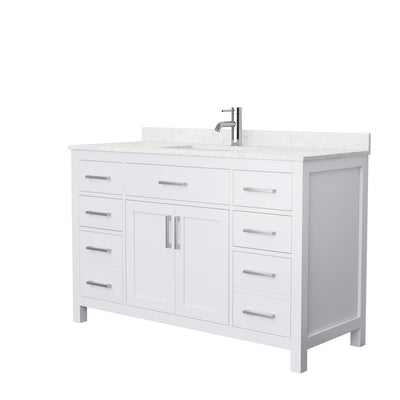 Beckett 54 in. W x 22 in. D Single Vanity in White with Cultured Marble Vanity Top in Carrara with White Basin - Super Arbor