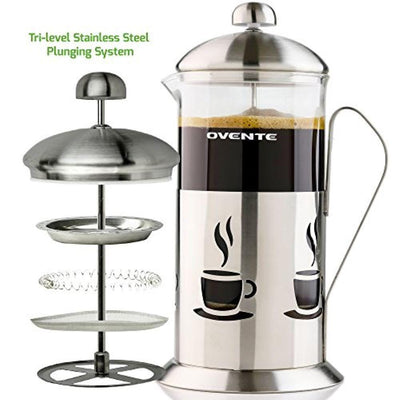 4.25-Cups Nickel Brushed French Press Cafetire Coffee and Tea Maker High-Grade Stainless Steel, Heat-Resistant - Super Arbor