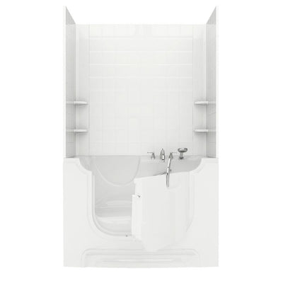 NOVA Heated Rampart Wheelchair Accessible 5 ft. walk-in bathtub with 6 in. Tile Easy Up Adhesive Wall Surround in White - Super Arbor