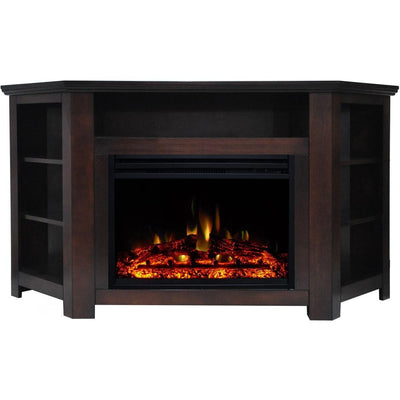 Stratford 59 in. Electric Fireplace Heater TV Stand in Mahogany Corner Enhanced Display, and Remote - Super Arbor