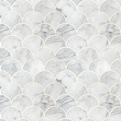 MSI Calacatta Blanco Scallop 12.8 in. x 10.43 in. x 10mm Polished Marble Mesh-Mounted Mosaic Tile (9.3 sq. ft. / case)