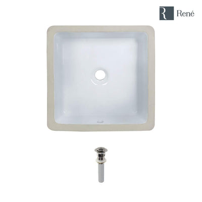 Rene 16 in. Undermount Bathroom Sink in White with Pop-Up Drain in Brushed Nickel - Super Arbor