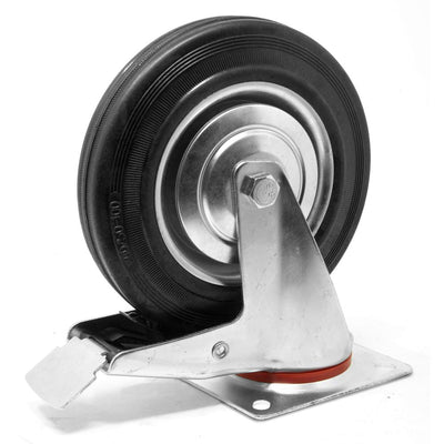 8 in. 510 lbs. Capacity Rubber Roller-Bearing Swivel Plate Caster with Brake - Super Arbor