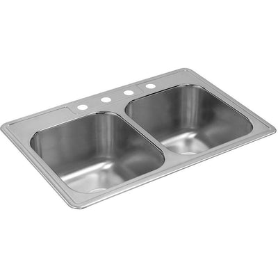 Neptune Drop-In Stainless Steel 33 in. 4-Hole Double Bowl Kitchen Sink with 10 in. Bowls - Super Arbor