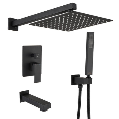 Shower System Wall Mounted with 12 in. Square Rainfall Shower head and Handheld Shower Head Set, Matte Black - Super Arbor