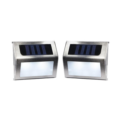 Solar Powered Outdoor White Integrated LED Deck Stair Pathway Fence Lights IP44 Weatherproof (2-Pack)