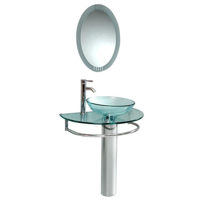Fresca Attrazione Vessel Sink in Frosted Glass with Stand in Chrome and Frosted Edge Mirror - Super Arbor