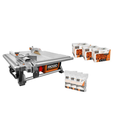 RIDGID 6.5 Amp Corded 7 in. Table Top Wet Tile Saw with LevelMax Anti-Lippage and Spacing System (3) Flat Stem and (3) Top Only - Super Arbor