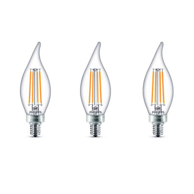 Philips 40-Watt Equivalent B11 Dimmable Edison LED Candle Light Bulb Glass Bent Tip Candelabra Base Daylight (5000K) (3-Pack) - Super Arbor