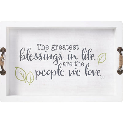 The Greatest Blessings 13 in. W x 4.75 in H x 20 in. D Rectangular White Wood Serving Tray - Super Arbor