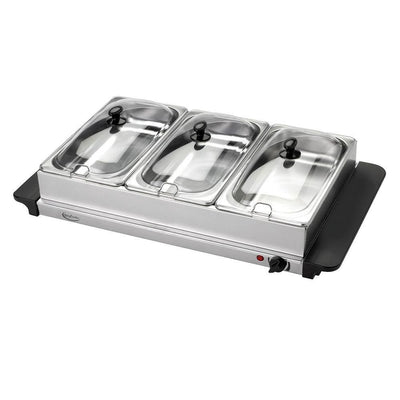 7.5 Qt. Stainless Steel Warming Tray with 3 Crocks - Super Arbor