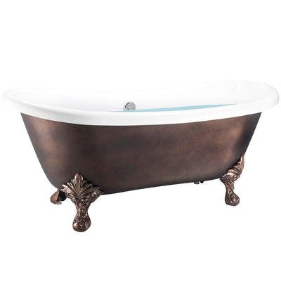 59 in. Fiberglass Double Slipper Clawfoot Non-Whirlpool Bathtub in Matte Antique Brass - Super Arbor