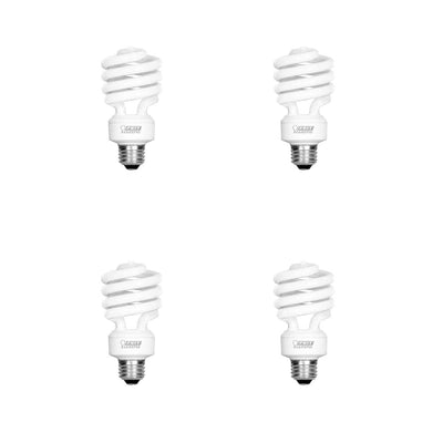 100-Watt Equivalent A19 Spiral Non-Dimmable E26 Base Compact Fluorescent CFL Light Bulb, Soft White 2700K (4-Pack) - Super Arbor