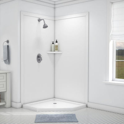 Splendor 40 in. x 40 in. x 80 in. 7-Piece Easy Up Adhesive Corner Shower Wall Surround in White - Super Arbor
