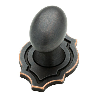 Pryce 1-1/8 in. (28 mm) Bronze with Copper Highlights Oval with Backplate Cabinet Knob - Super Arbor