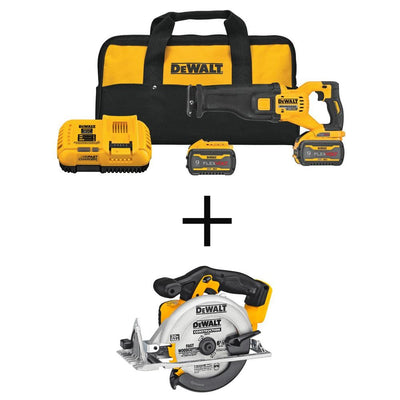 FLEXVOLT 60-Volt MAX Lithium-Ion Cordless Brushless Reciprocating Saw Kit with 20V 6-1/2 in. Circular Saw (Tool-Only) - Super Arbor