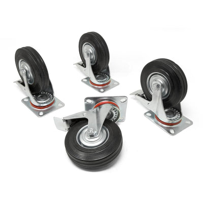 5 in. 220 lbs. Capacity Rubber Roller-Bearing Swivel Plate Caster with Brake (4-Pack) - Super Arbor