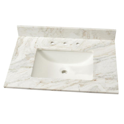 31 in. Marble Single Sink Vanity Top in Arabescato Venato with White Sink - Super Arbor