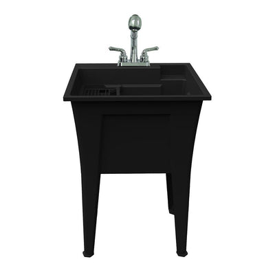 24 in. x 22 in. Recycled Polypropylene Black Laundry Sink with 2 Hdl Non Metallic Pullout Faucet and Installation Kit - Super Arbor