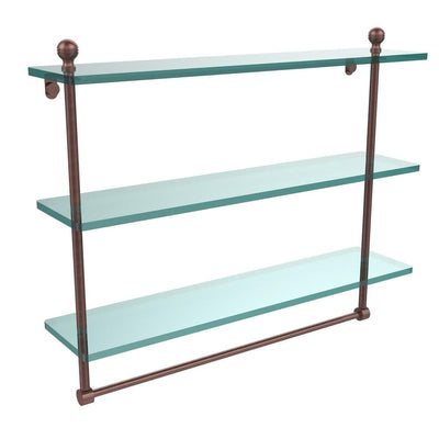 Mambo 22 in. L  x 18 in. H  x 5 in. W 3-Tier Clear Glass Bathroom Shelf with Towel Bar in Antique Copper - Super Arbor