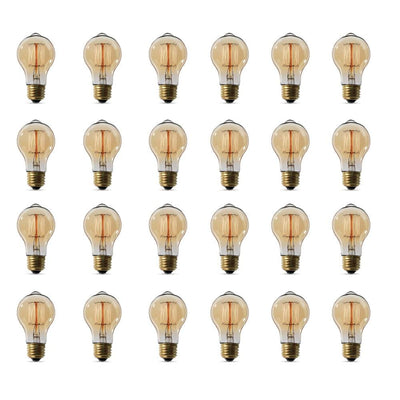 Feit Electric 60-Watt AT19 Dimmable Incandescent Amber Glass Vintage Edison Light Bulb with Cage Filament Soft White (24-Pack) - Super Arbor