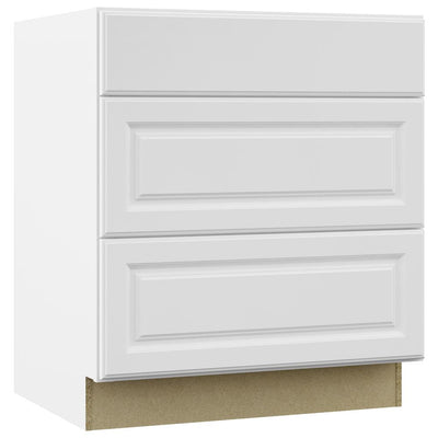 Hampton Assembled 30x34.5x24 in. Pots and Pans Drawer Base Kitchen Cabinet in Satin White - Super Arbor