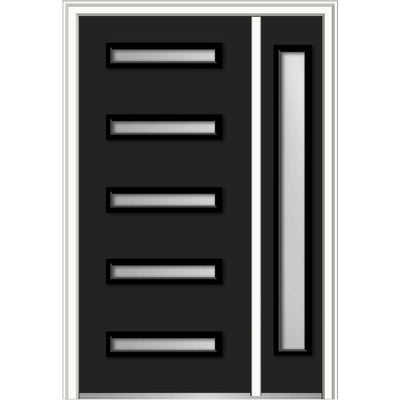 53 in. x 81.75 in. Davina Frosted Glass Left-Hand Inswing 5-Lite Modern Painted Steel Prehung Front Door with Sidelite - Super Arbor