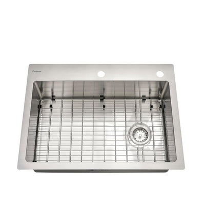 Brushed Stainless Steel 30 in. 2-Hole 18-Gauge Tight Radius Single Bowl Dual Mount Kitchen Sink with Grids and Strainers - Super Arbor