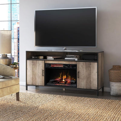Lynhurst 58 in. Freestanding Media Mantel Electrical Fireplace TV Stand in Modern Valley Pine - Super Arbor