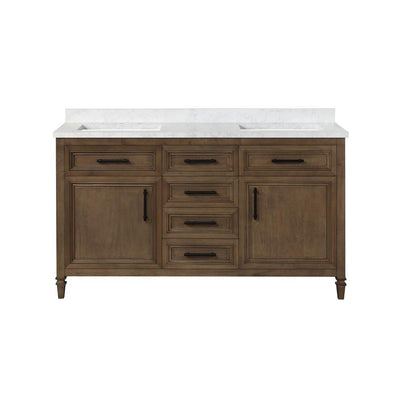 Aiken 60 in. W x 22 in. D Bath Vanity in Almond Latte with Cultured Marble Vanity Top in White with white Basins - Super Arbor