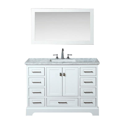 Newport 48 in. W x 22 in. D Vanity in White with Marble Vanity Top in Carrara White and Mirror - Super Arbor