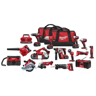 M18 18-Volt Lithium-Ion Cordless Combo Tool Kit (15-Tool) with Four 3.0 Ah Batteries, (1) Charger, (3) Tool Bag - Super Arbor