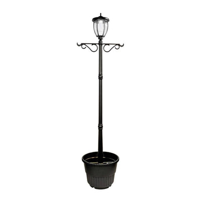 Solar Powered Outdoor LED Black Lamp Post with Planter - Super Arbor