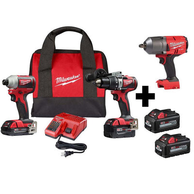 M18 18-Volt Lithium-Ion Brushless Cordless Hammer Drill/Impact/ 1/2 in. Impact Wrench Combo Kit (3-Tool) w/ 4-Batteries - Super Arbor
