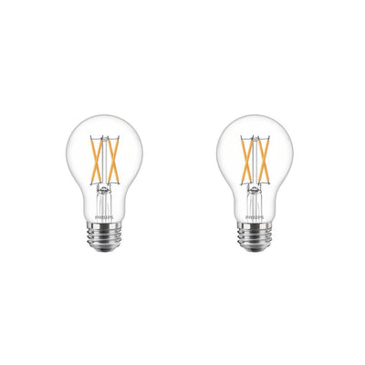 Philips 60-Watt Equivalent A19 Dimmable with Warm Glow Dimming Effect Clear Glass LED Light Bulb Soft White (2700K) (2-Pack)
