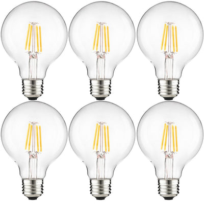 Sunlite 75-Watt Equivalent G25 Dimmable Edison Filament Clear LED Light Bulb, Cool White 4000K (6-Pack) - Super Arbor