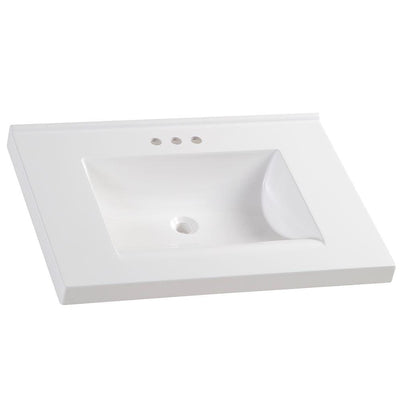 31 in. W x 22 in. D Cultured Marble Vanity Top in White with White Sink - Super Arbor