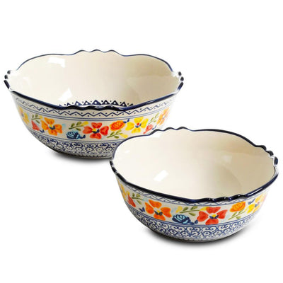 Luxembourg 8 in. and 10 in. 32 fl. oz. and 64 fl. oz. Multicolored Stoneware Serving Bowls (Set of 2) - Super Arbor
