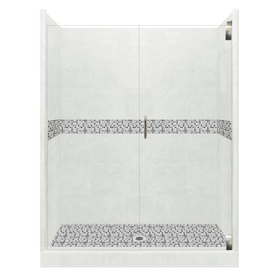 Del Mar Grand Hinged 36 in. x 54 in. x 80 in. Center Drain Alcove Shower Kit in Natural Buff and Satin Nickel Hardware - Super Arbor