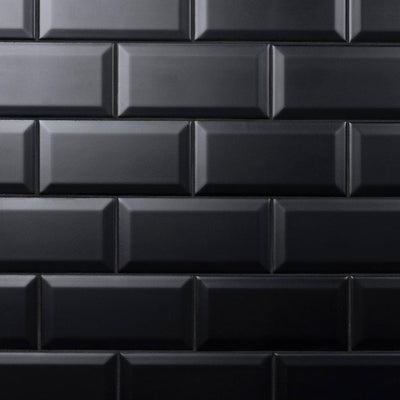 Merola Tile Crown Heights Beveled 3 in. x 6 in. Matte Black Ceramic Wall Tile (6.03 sq. ft. /Case) - Super Arbor