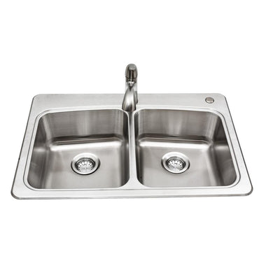 All-in-One Stainless Steel 33 in. 2-Hole 50/50 Double Bowl  Drop-in Kitchen Sink Kit with Faucet and Strainer - Super Arbor