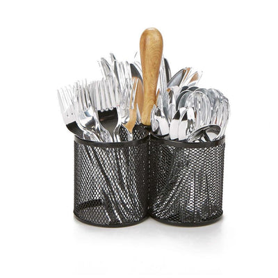 3-Section Black Mesh Cutlery Caddy, Utensils Caddy, Cutlery Holder, Serve Ware Holder, Flatware Organizer - Super Arbor