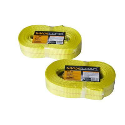 Max Load 2 in. x 20 ft. x 10,000 lbs. Vehicle Recovery Tow Strap (2-Pack) - Super Arbor