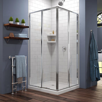 Cornerview 36 in. x 36 in. x 74.75 in. Framed Corner Sliding Shower Enclosure in Chrome with White Acrylic Base - Super Arbor