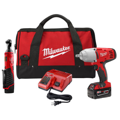 M18/M12 12/18-Volt Lithium-Ion Cordless 3/8 in. Ratchet and 1/2 in. Impact Wrench with Friction Ring Combo Kit - Super Arbor