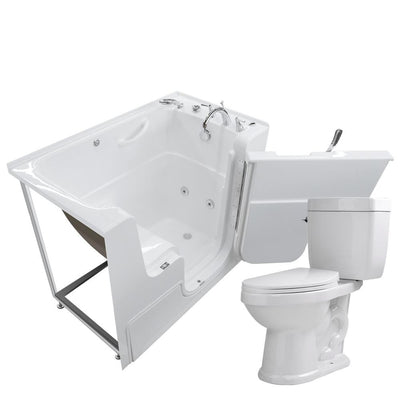 Wheelchair Accessible 53 in. Walk-In Whirlpool Bathtub in White with 1.6 GPF Single Flush Toilet - Super Arbor